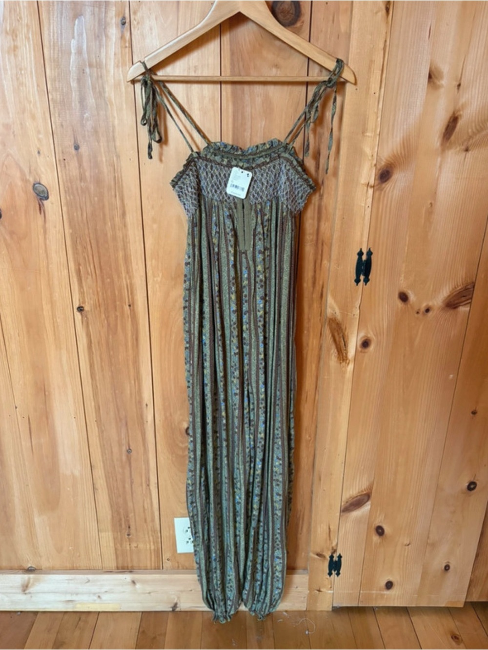 Free People Olive Smocked Jumpsuit
